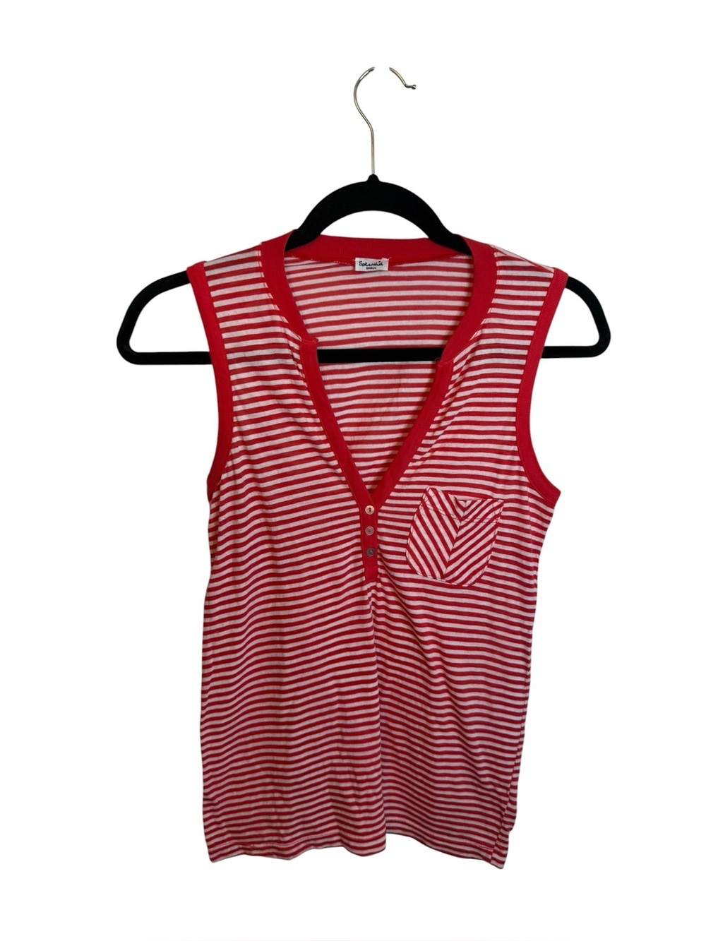Splendid Red and White Striped Henley Pocket Tank